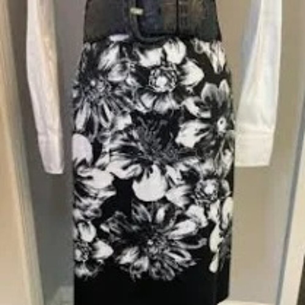 NWOT....Ann Taylor Women's Skirt- Black with Floral Pattern Cotton Size 2